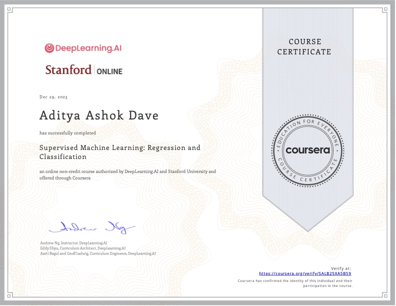Coursera - Supervised Machine Learning: Regression and Classification
