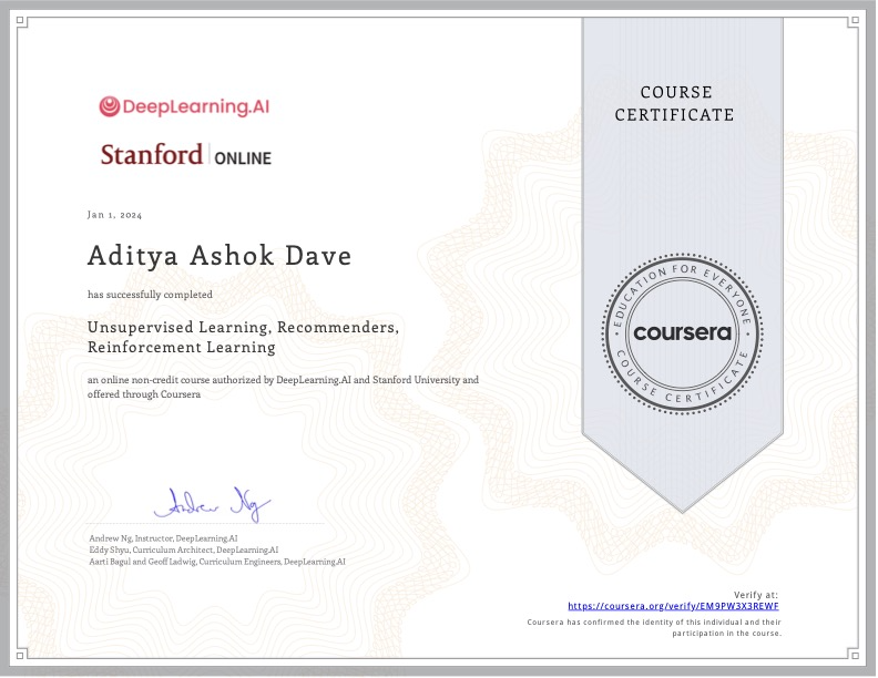Coursera - Unsupervised Learning, Recommenders, Reinforcement Learning